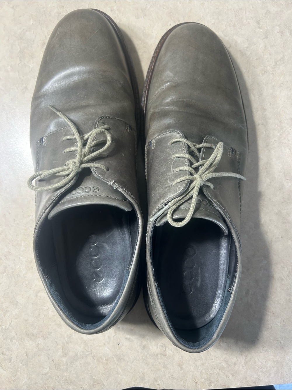 ECCO Men’s Gray Leather Derby Shoes Size 12 Comfort Lace Up Casual Dress